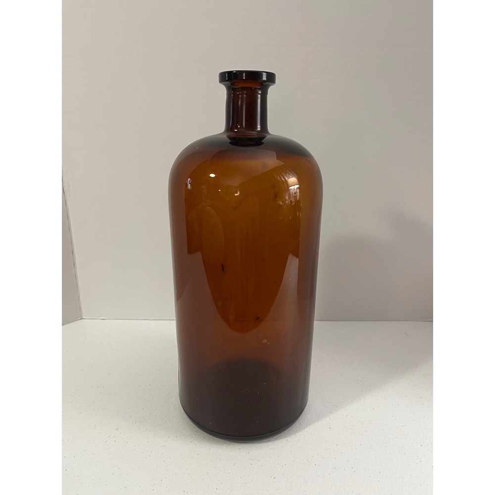 Vintage Amber Glass Bottle‎ Apothecary Style Tall Storage Display Vase